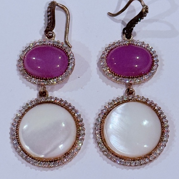 Elegant Pink and White Drop Earrings - Picture 2 of 4